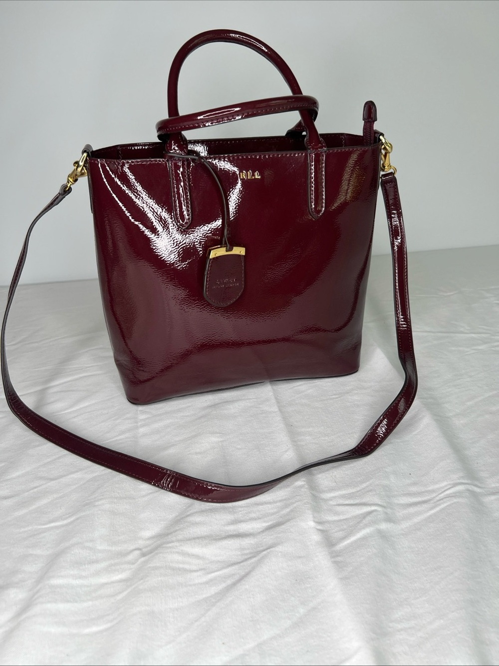 Lauren Ralph Lauren Rare Glossy Bordeaux Tote Bag Gold Hardware Officecore
